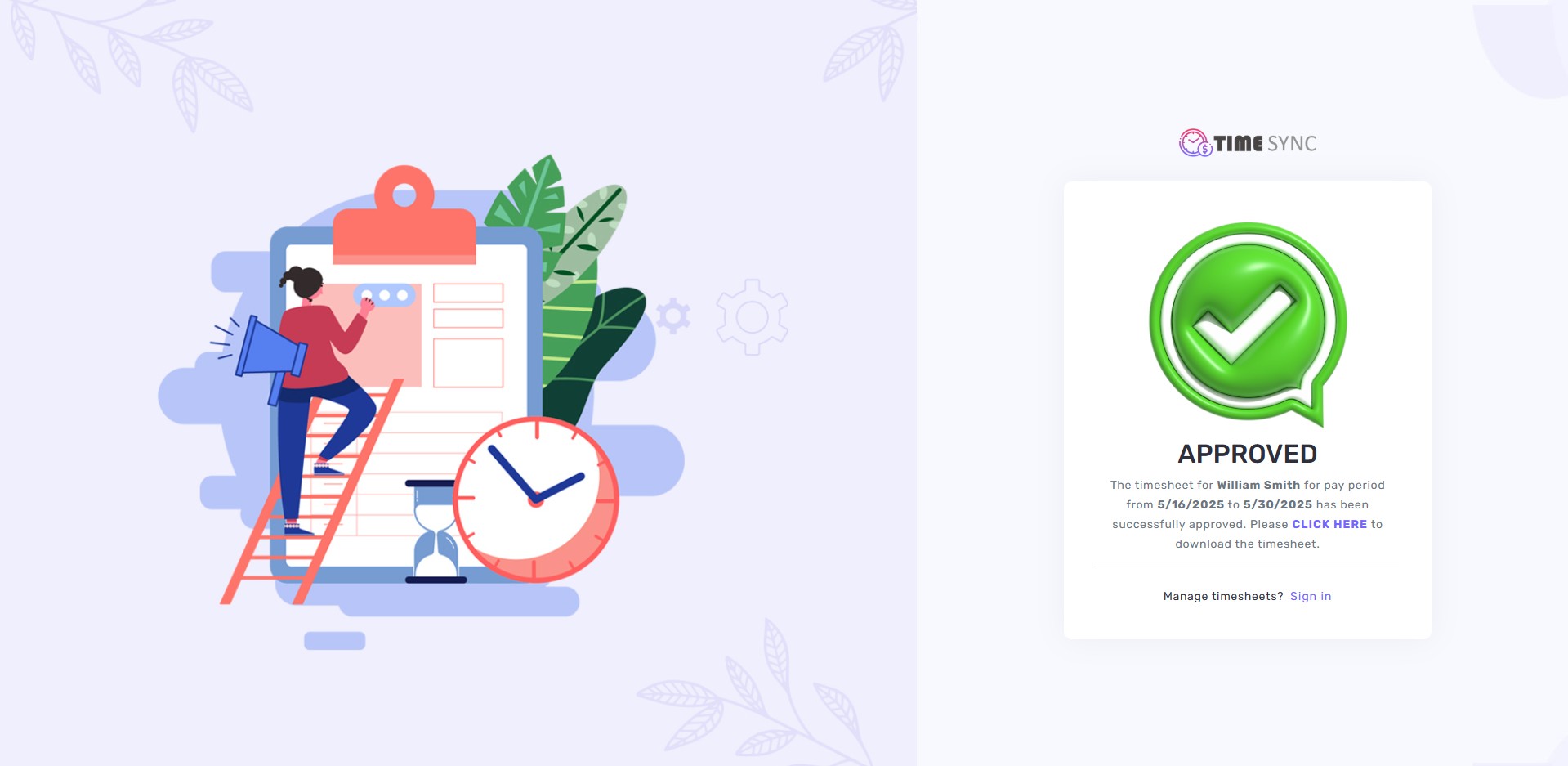 timesheet approval confimration
